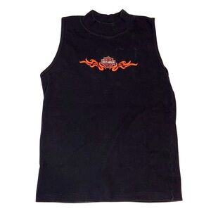 Vintage Harley-Davidson Flame Tank Top Tee L Black Mock Neck USA Made TN